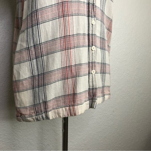 Dress Forum Los Angeles cream red black plaid button down top size Small - Picture 6 of 14